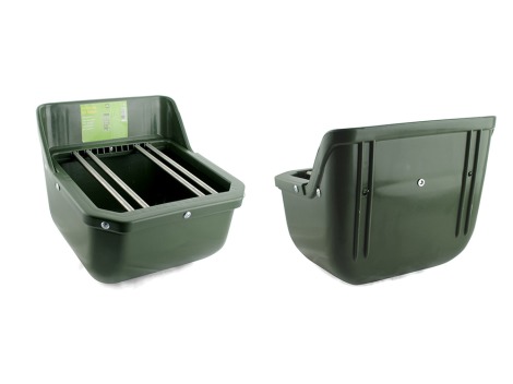 Shatter-proof plastic foal feeder with drain plug