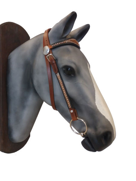 Western leather bridle with goat skin